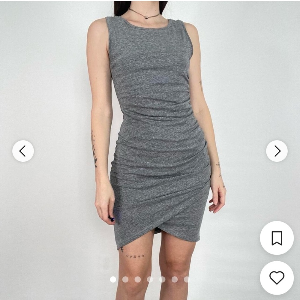 Leith Gray Bodycon Asymmetrical Ruched Dress